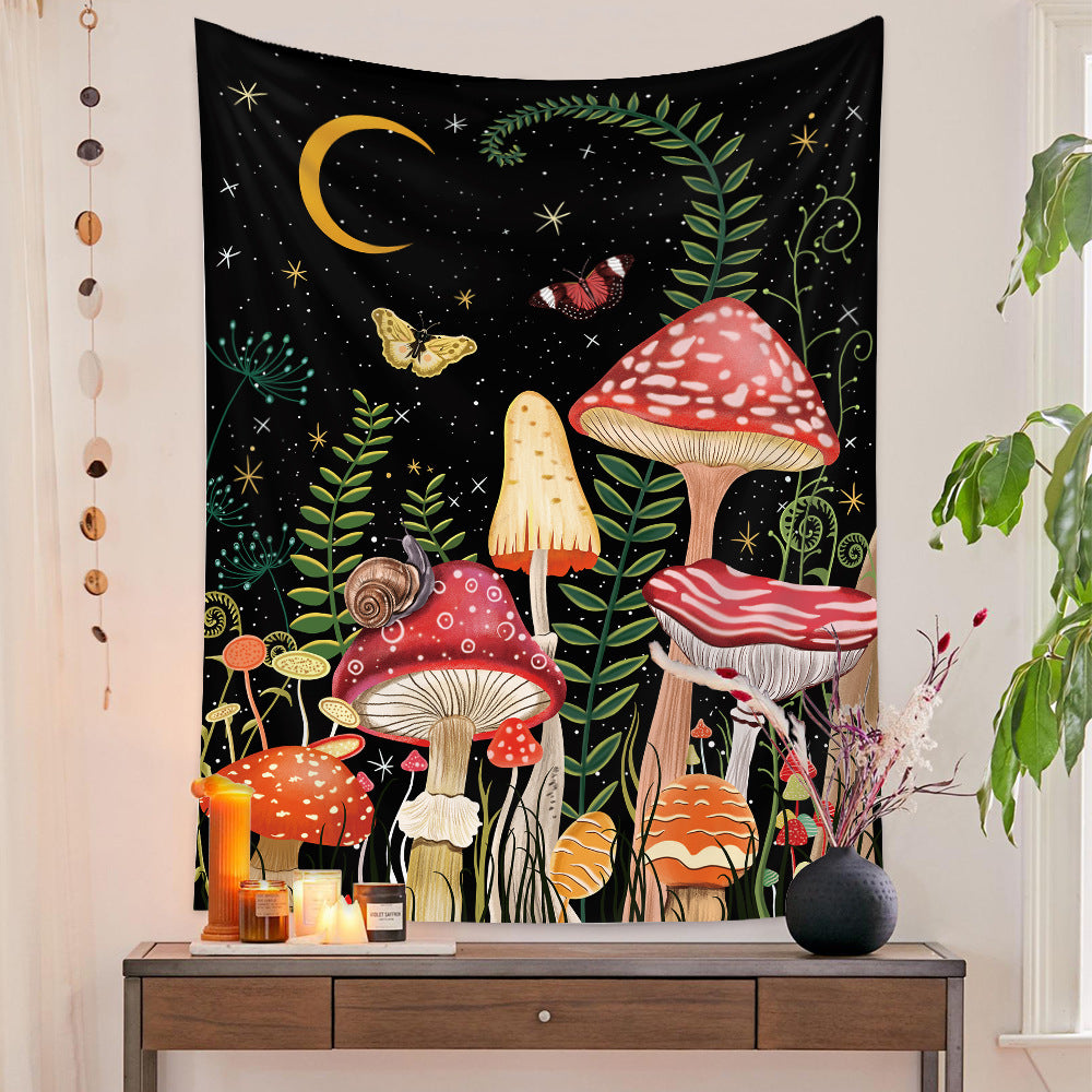 KTX-777875 European Retro Mushroom Plant Tapestry - Plush Fabric Wall Hanging Decoration in Various Sizes