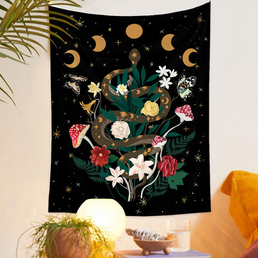 KTX-777875 European Retro Mushroom Plant Tapestry - Plush Fabric Wall Hanging Decoration in Various Sizes
