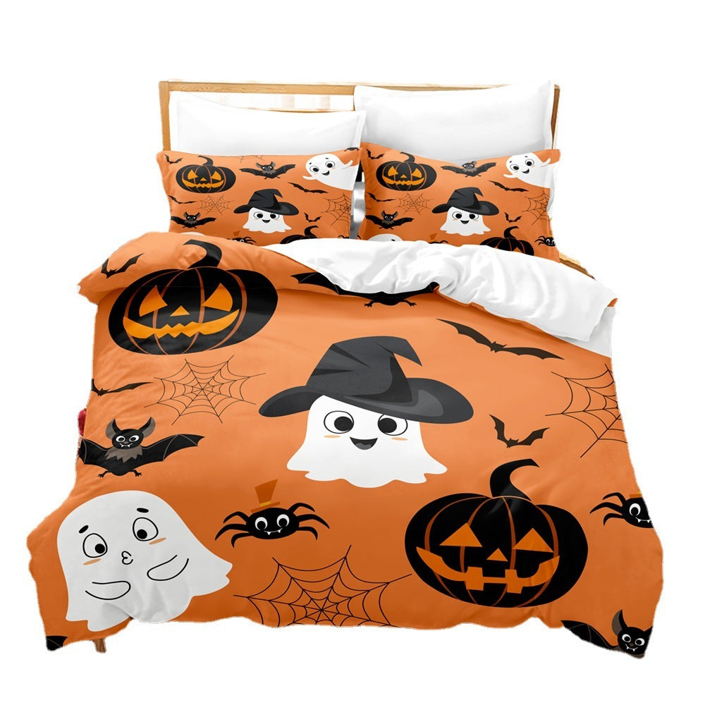 KTX-778323 Halloween Geometric Bed Sheet Set with Duvet Cover and Pillowcases in White and Bright Yellow