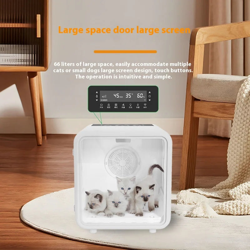 KTX-778579 Intelligent 66L Pet Dryer Box with PTC Heating, Low Noise, and Remote Control for Cat Grooming
