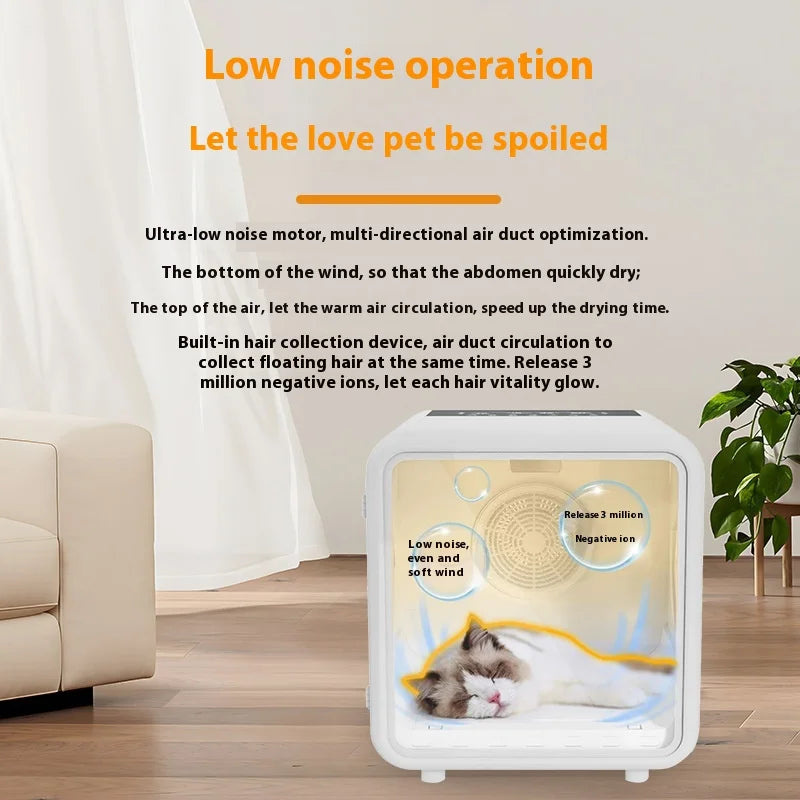 KTX-778579 Intelligent 66L Pet Dryer Box with PTC Heating, Low Noise, and Remote Control for Cat Grooming