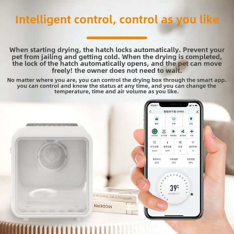 KTX-778579 Intelligent 66L Pet Dryer Box with PTC Heating, Low Noise, and Remote Control for Cat Grooming