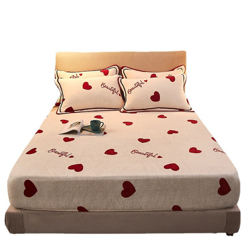 KTX-779475 Winter Warm Milk Velvet All-Inclusive Bed Sheet Set with Pillowcases - Multiple Styles and Sizes Available