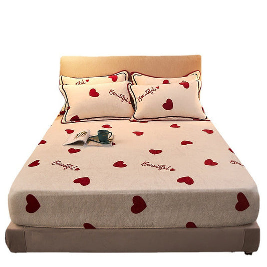 KTX-779475 Winter Warm Milk Velvet All-Inclusive Bed Sheet Set with Pillowcases - Multiple Styles and Sizes Available