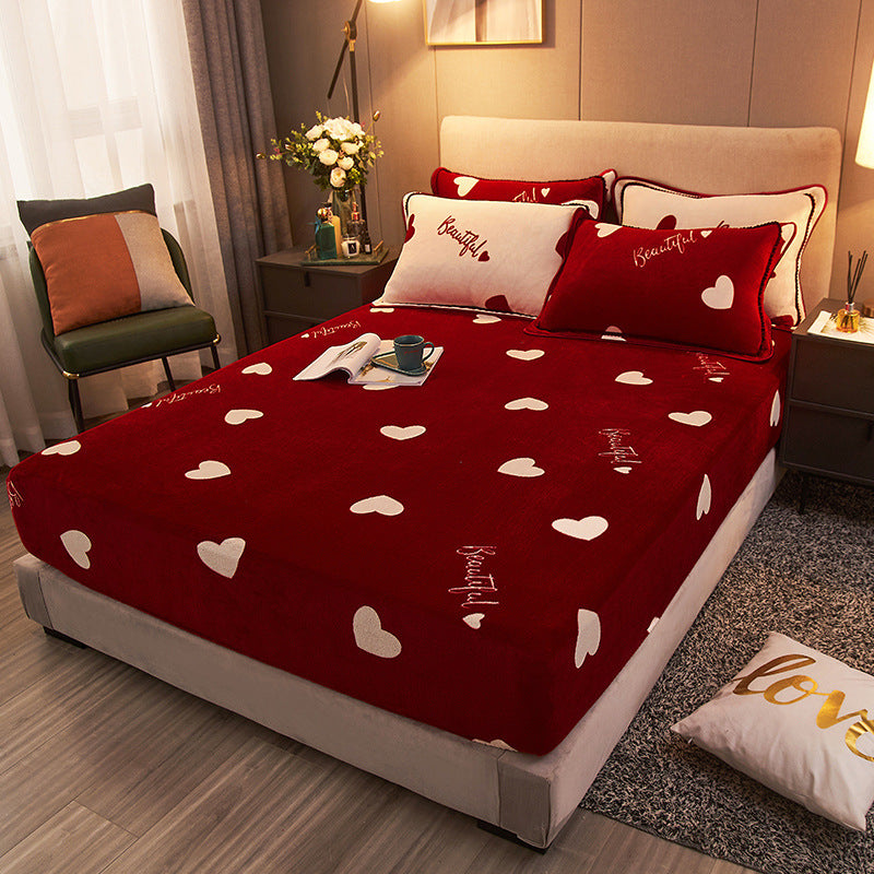 KTX-779475 Winter Warm Milk Velvet All-Inclusive Bed Sheet Set with Pillowcases - Multiple Styles and Sizes Available