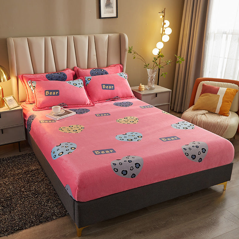 KTX-779475 Winter Warm Milk Velvet All-Inclusive Bed Sheet Set with Pillowcases - Multiple Styles and Sizes Available