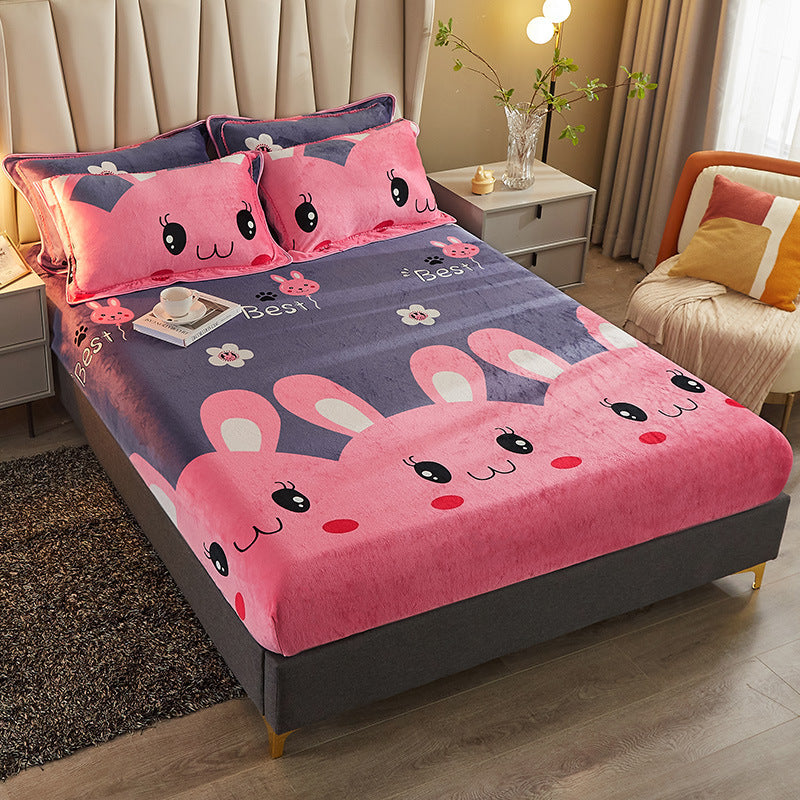 KTX-779475 Winter Warm Milk Velvet All-Inclusive Bed Sheet Set with Pillowcases - Multiple Styles and Sizes Available