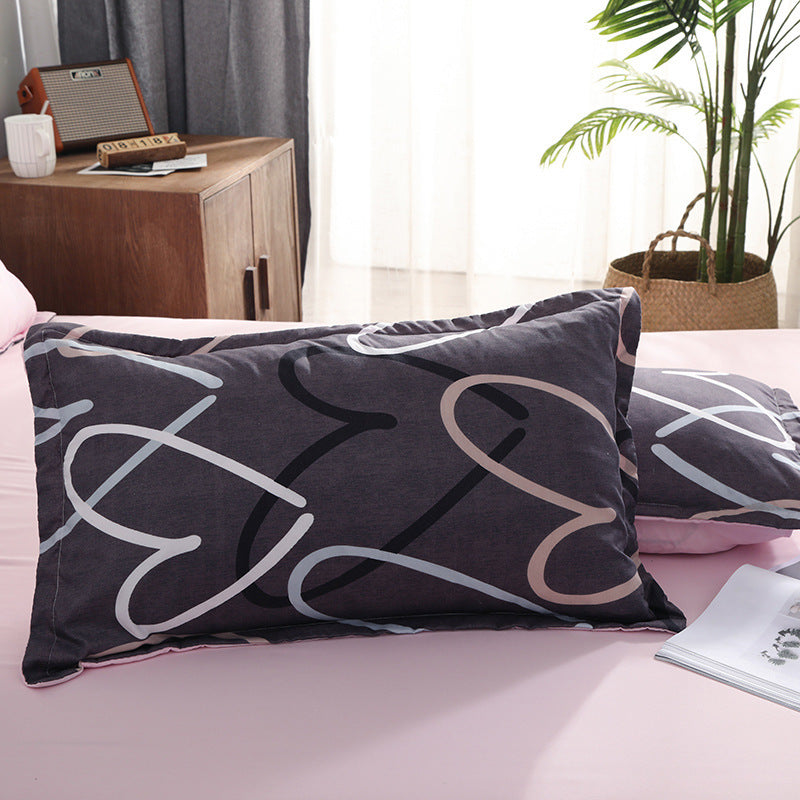 KTX-779795 Heart Print 4-Piece Bedding Set - Natural Plant Blend Fiber, Various Sizes Available