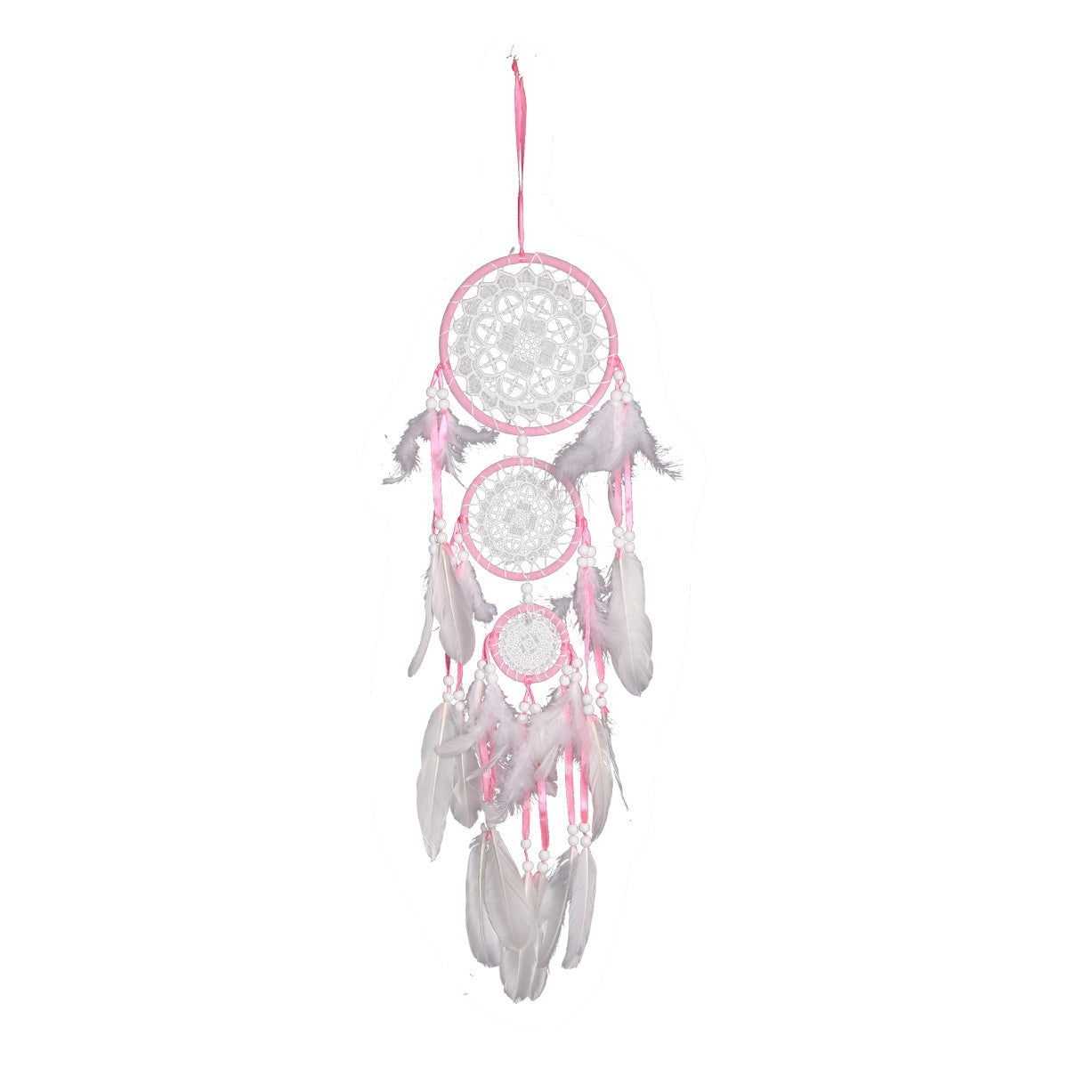 KTX-780307 Black Dreamcatcher Wall Hanging with Feather Wind Chimes - Hand-Woven Three-Ring Pendant Decor