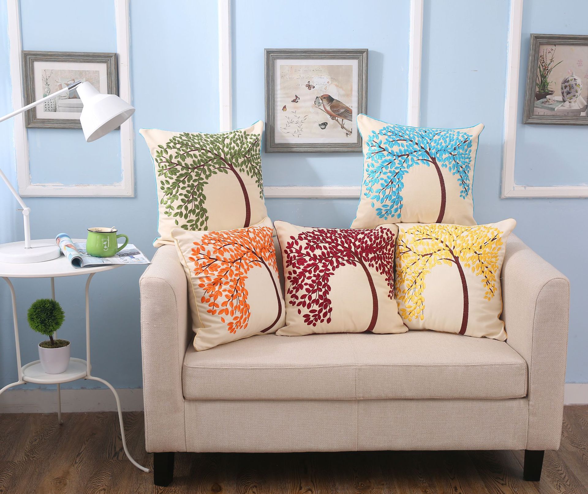 KTX-780435 Pachira Macrocarpa Cotton Canvas Pillow Cover - Chinese Style Embroidery, 45x45 cm