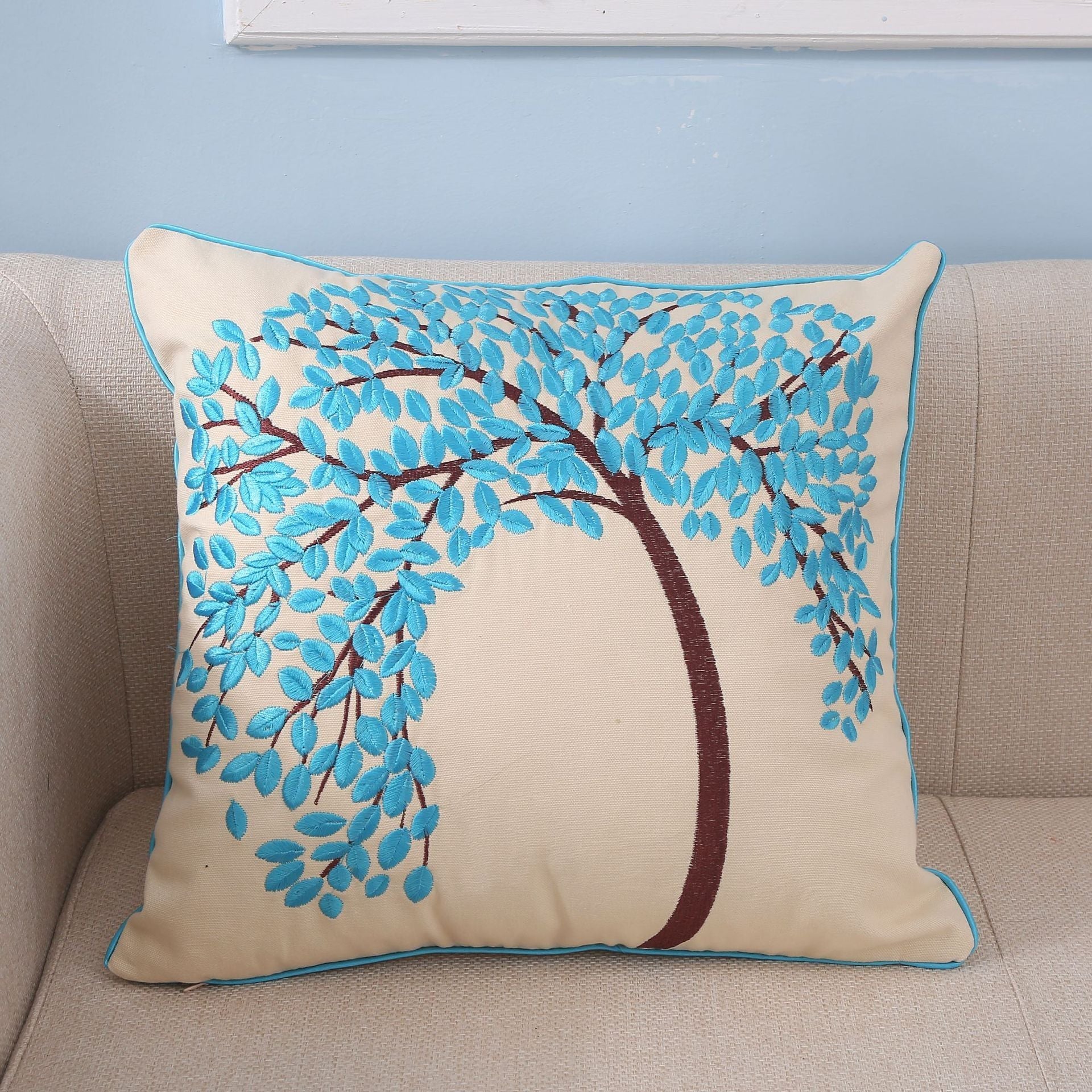 KTX-780435 Pachira Macrocarpa Cotton Canvas Pillow Cover - Chinese Style Embroidery, 45x45 cm