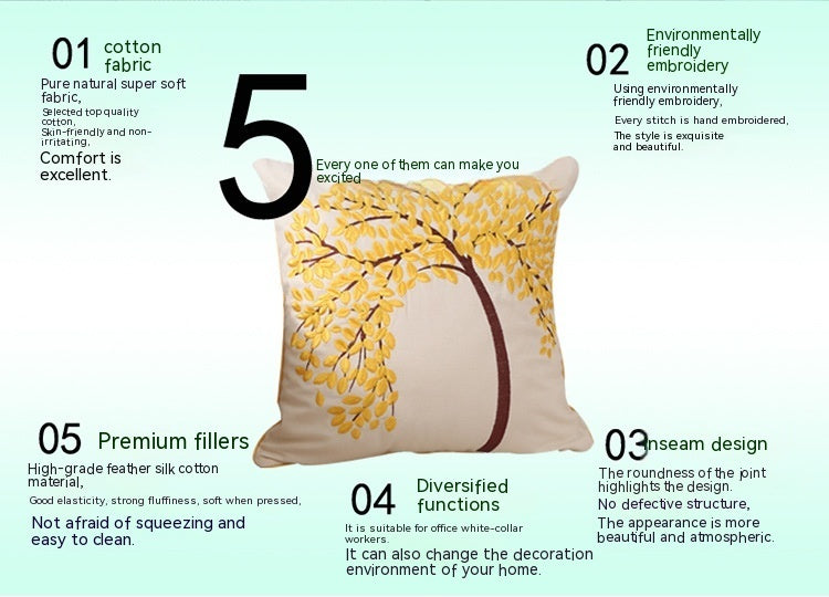 KTX-780435 Pachira Macrocarpa Cotton Canvas Pillow Cover - Chinese Style Embroidery, 45x45 cm