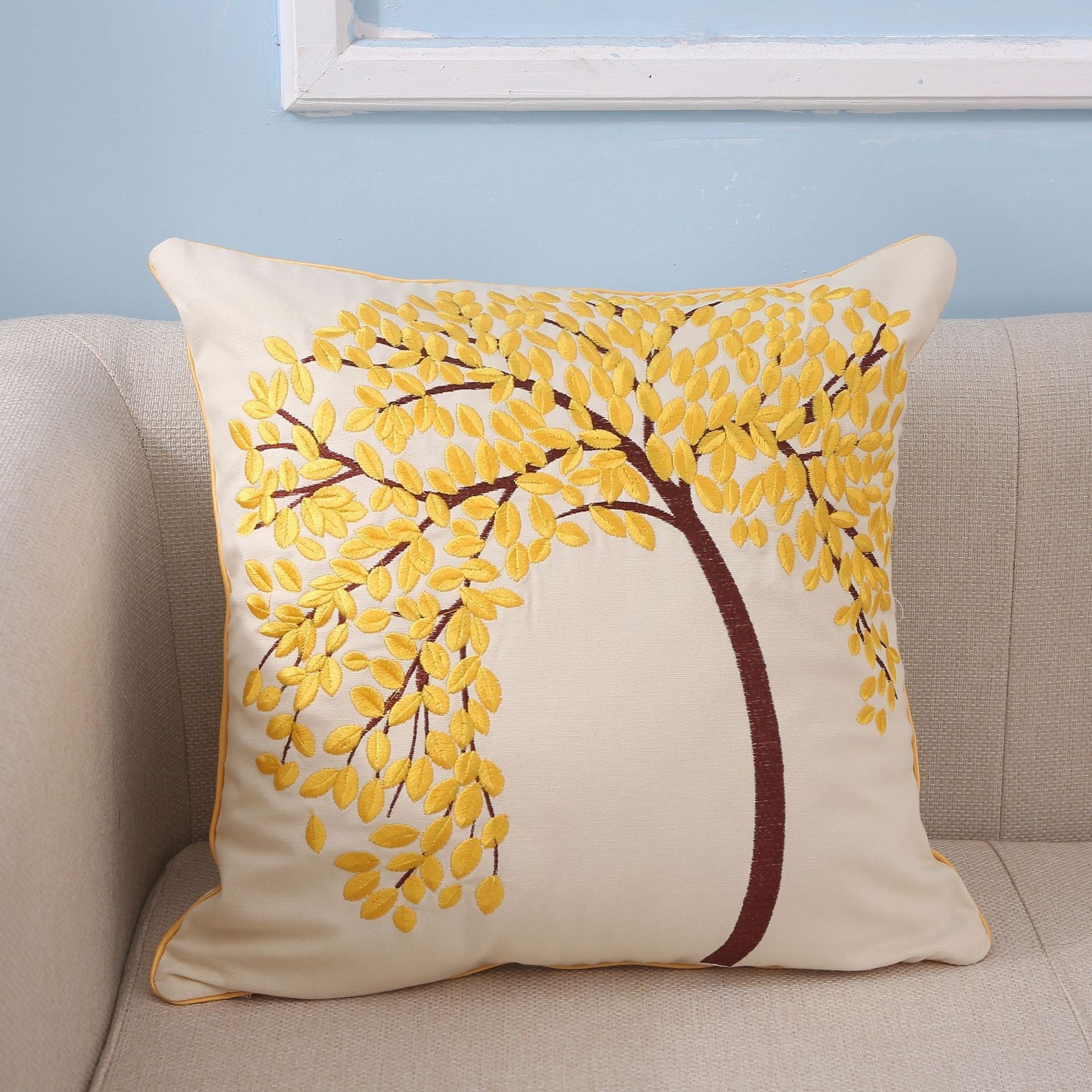 KTX-780435 Pachira Macrocarpa Cotton Canvas Pillow Cover - Chinese Style Embroidery, 45x45 cm