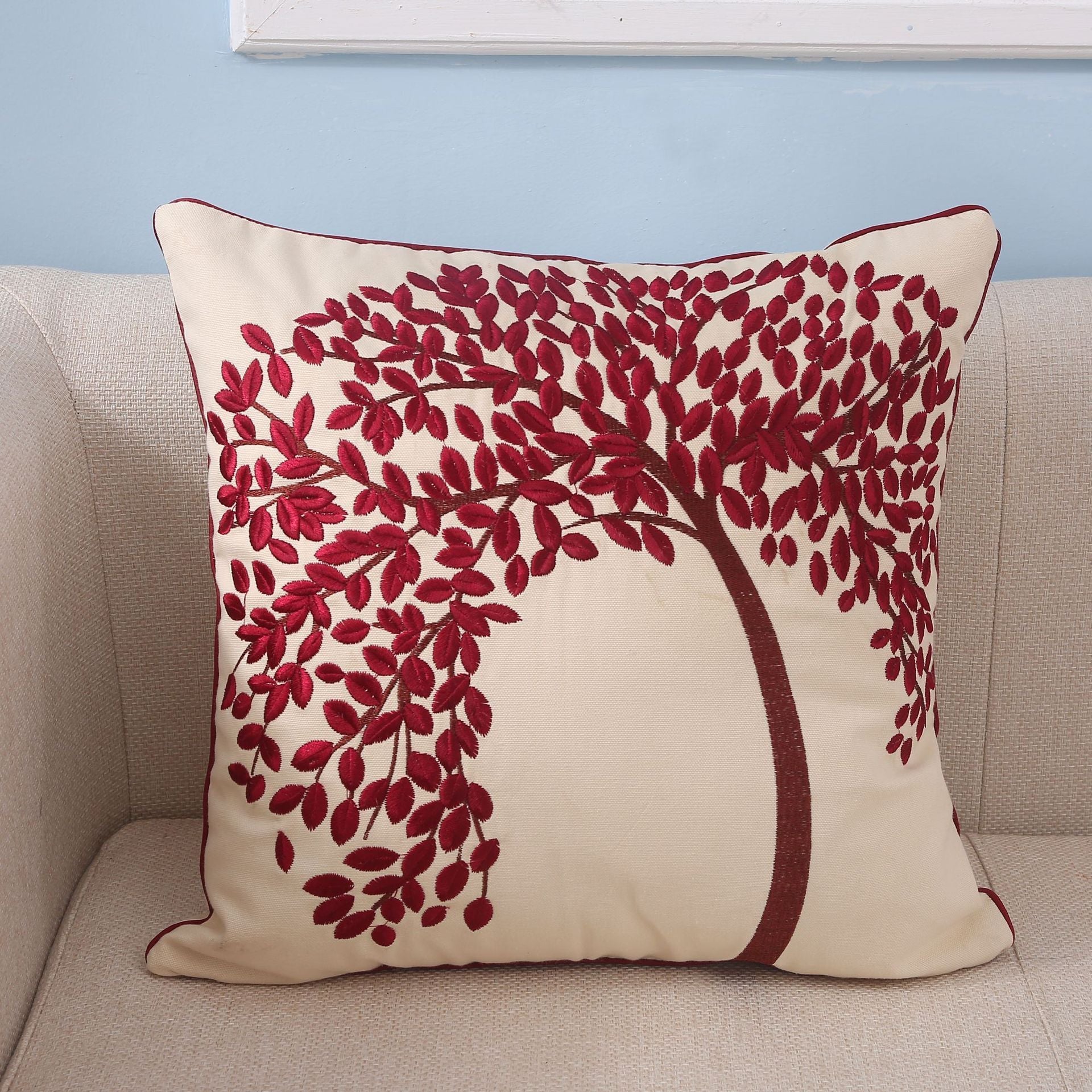 KTX-780435 Pachira Macrocarpa Cotton Canvas Pillow Cover - Chinese Style Embroidery, 45x45 cm