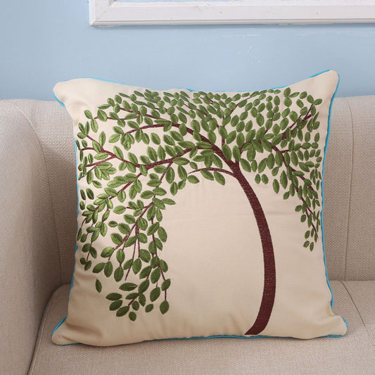 KTX-780435 Pachira Macrocarpa Cotton Canvas Pillow Cover - Chinese Style Embroidery, 45x45 cm