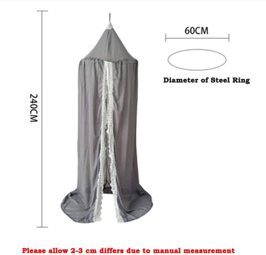 KTX-780627 Children's Chiffon Lace Mosquito Net Tent - Pink, Gray, and White, 60cm Diameter, 240cm Height