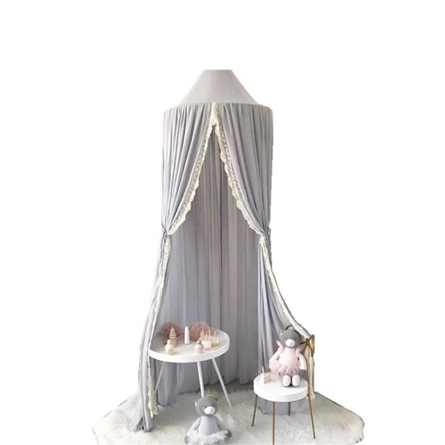 KTX-780627 Children's Chiffon Lace Mosquito Net Tent - Pink, Gray, and White, 60cm Diameter, 240cm Height