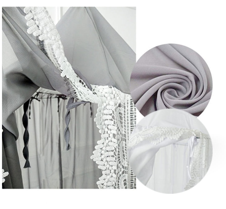 KTX-780627 Children's Chiffon Lace Mosquito Net Tent - Pink, Gray, and White, 60cm Diameter, 240cm Height