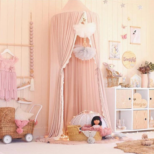 KTX-780627 Children's Chiffon Lace Mosquito Net Tent - Pink, Gray, and White, 60cm Diameter, 240cm Height