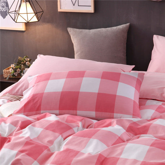 KTX-780947 Checked Cotton Bed Sheet Set - 3-Piece for Various Bed Sizes