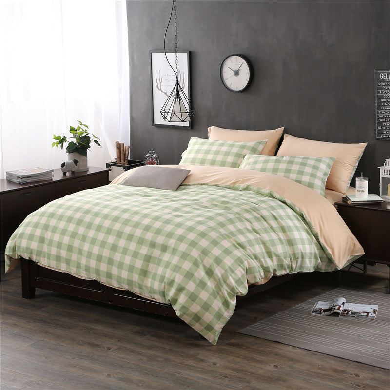 KTX-780947 Checked Cotton Bed Sheet Set - 3-Piece for Various Bed Sizes
