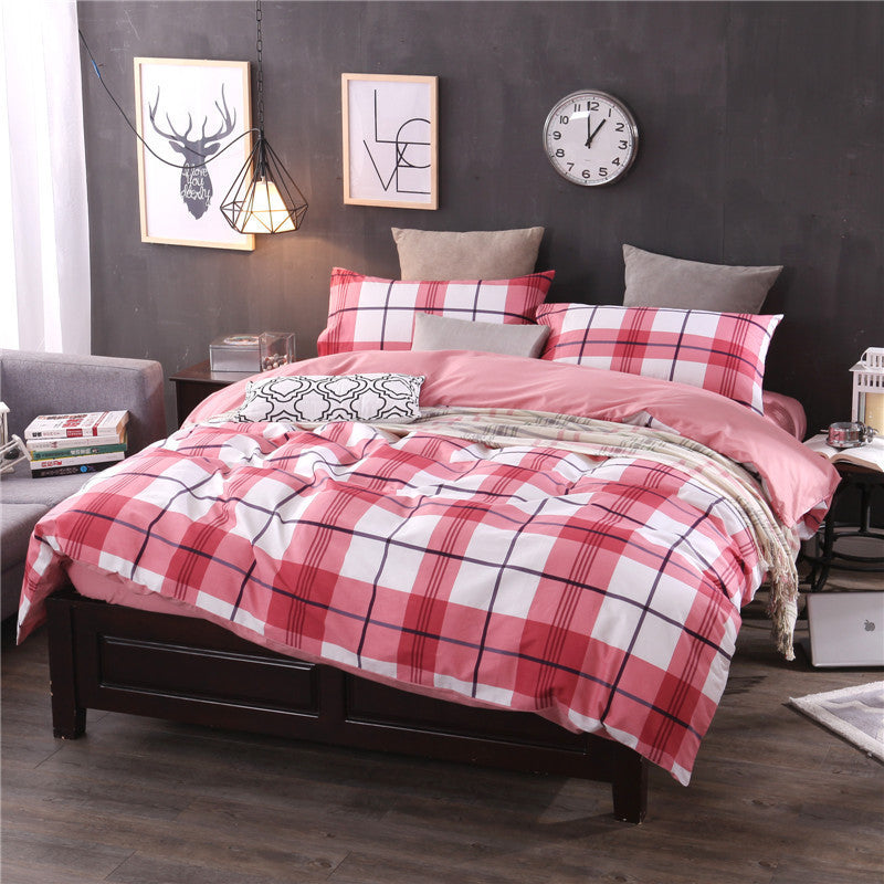 KTX-780947 Checked Cotton Bed Sheet Set - 3-Piece for Various Bed Sizes
