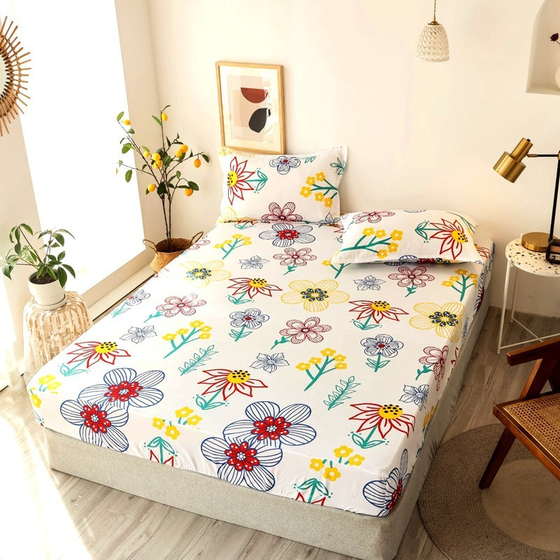 KTX-781587 Multi-Size Fixed Dustproof Polyester Mattress Cover with Floral Pattern, 180X (200-220cm)
