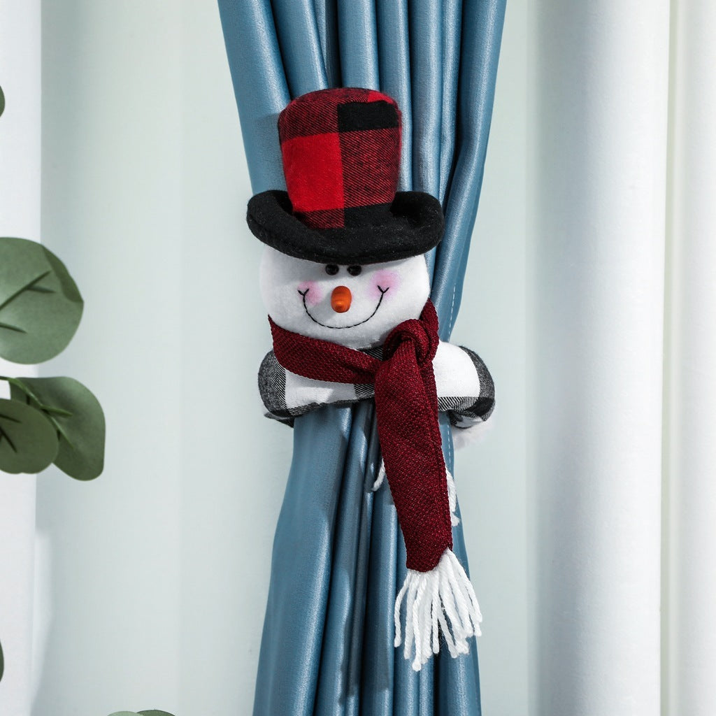 KTX-782483 Santa Claus and Snowman Curtain Buckles - Fabric Holiday Decorations for Homes and Hotels