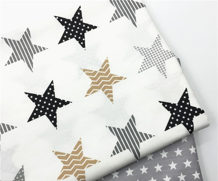 KTX-782611 Cotton Fabric with Black and Gray Five-Pointed Star and Dot Pattern, 100% Cotton, 160cm Wide