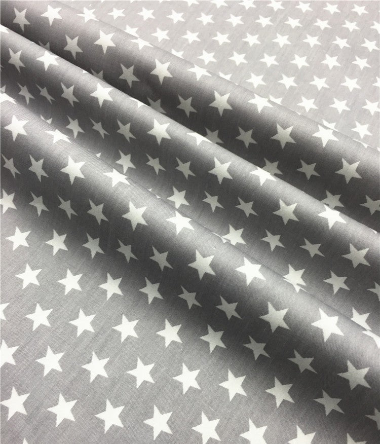 KTX-782611 Cotton Fabric with Black and Gray Five-Pointed Star and Dot Pattern, 100% Cotton, 160cm Wide