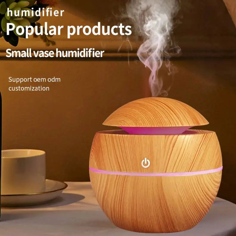 KTX-783123 Ultrasonic Wood Grain Humidifier for Aromatherapy - Mini LED Humidifier for Home Use