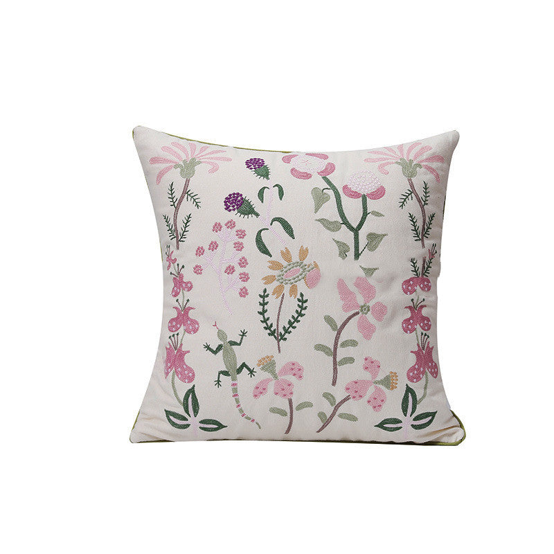 KTX-784403 Fashion Minimalist Embroidered Pillow with Botanical Design and Herbage Patterns