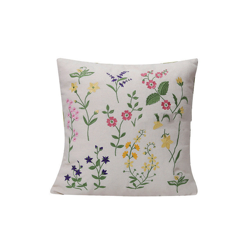 KTX-784403 Fashion Minimalist Embroidered Pillow with Botanical Design and Herbage Patterns