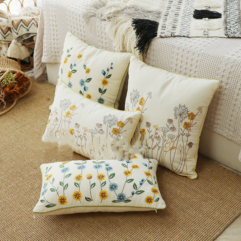 KTX-784403 Fashion Minimalist Embroidered Pillow with Botanical Design and Herbage Patterns