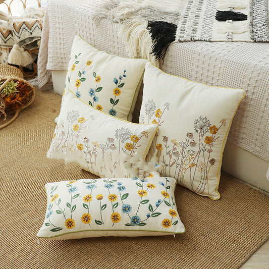 KTX-784403 Fashion Minimalist Embroidered Pillow with Botanical Design and Herbage Patterns