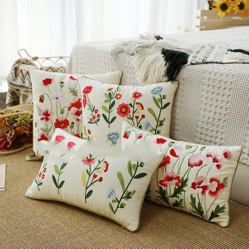 KTX-784403 Fashion Minimalist Embroidered Pillow with Botanical Design and Herbage Patterns
