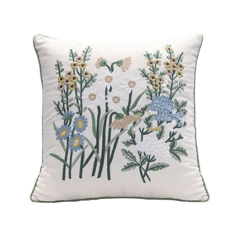 KTX-784403 Fashion Minimalist Embroidered Pillow with Botanical Design and Herbage Patterns
