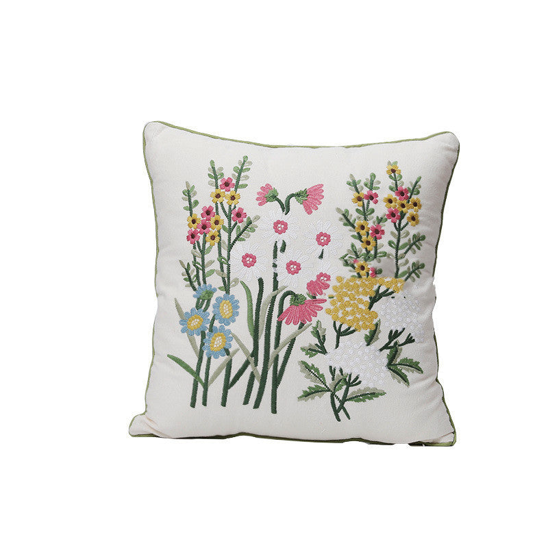 KTX-784403 Fashion Minimalist Embroidered Pillow with Botanical Design and Herbage Patterns