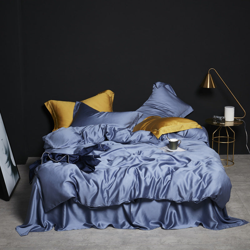 KTX-784851 Tencel Silk Duvet Cover Set in Various Sizes, Soft Plain Weave, Includes Pillowcases