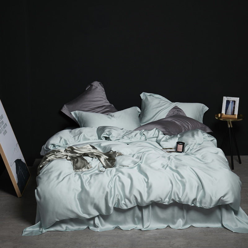 KTX-784851 Tencel Silk Duvet Cover Set in Various Sizes, Soft Plain Weave, Includes Pillowcases