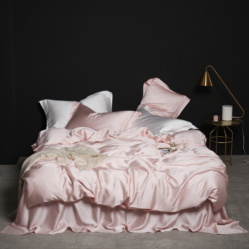 KTX-784851 Tencel Silk Duvet Cover Set in Various Sizes, Soft Plain Weave, Includes Pillowcases