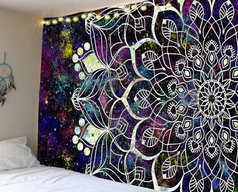KTX-784915 Mandala Series Printed Tapestry and Beach Blanket - Versatile Polyester Wall Hanging for Home and Outdoor Use