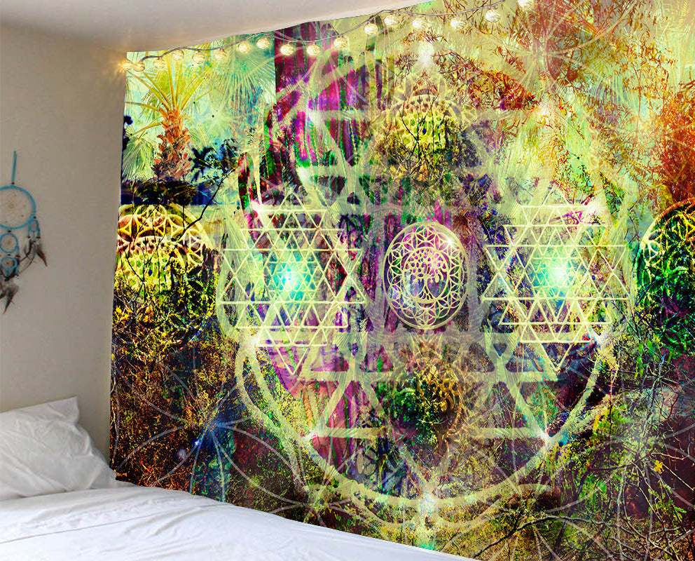 KTX-784915 Mandala Series Printed Tapestry and Beach Blanket - Versatile Polyester Wall Hanging for Home and Outdoor Use