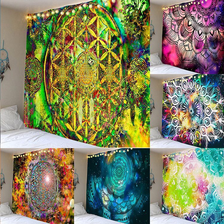 KTX-784915 Mandala Series Printed Tapestry and Beach Blanket - Versatile Polyester Wall Hanging for Home and Outdoor Use