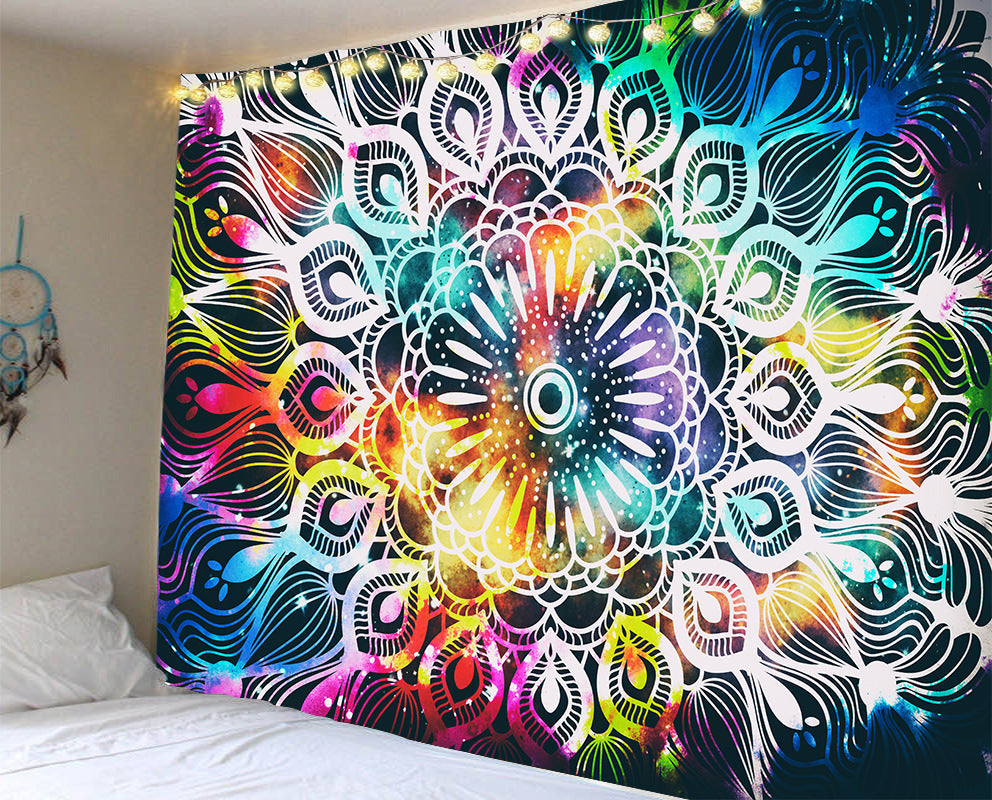 KTX-784915 Mandala Series Printed Tapestry and Beach Blanket - Versatile Polyester Wall Hanging for Home and Outdoor Use
