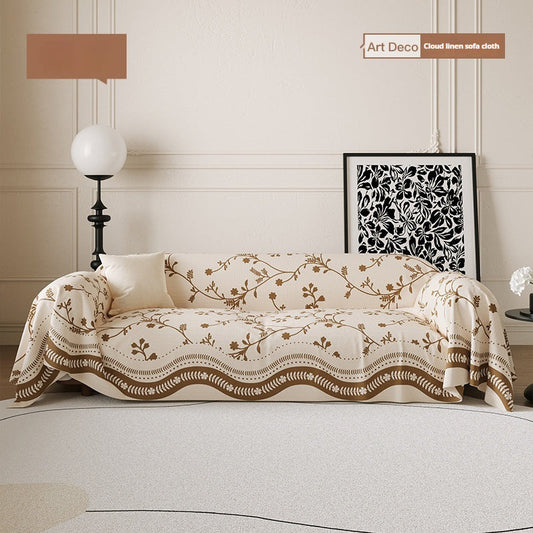 KTX-784979 French Vintage Floral Linen-like Universal Sofa Cover for Four Seasons - Non-slip and Anti-scratching