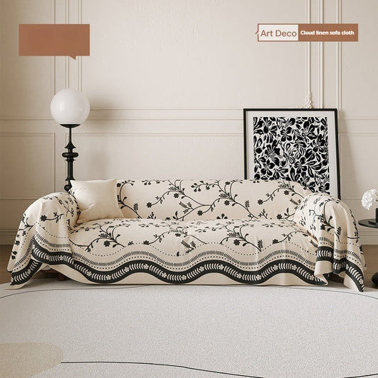 KTX-784979 French Vintage Floral Linen-like Universal Sofa Cover for Four Seasons - Non-slip and Anti-scratching