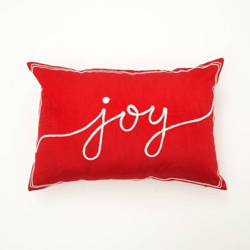 KTX-785235 Coastal Collection Polyester Lumbar Pillow with "Joy" Embroidery, 24x16 inches