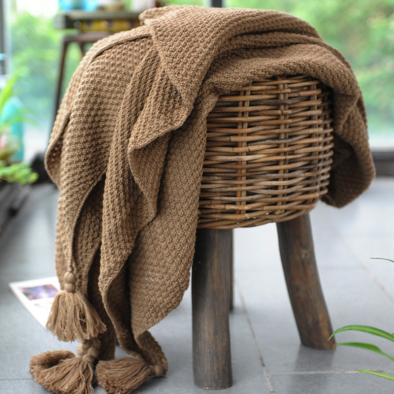 KTX-785235 Nordic Polyacrylonitrile Fiber Shawl Blanket - Blue/Gray, 100x100cm