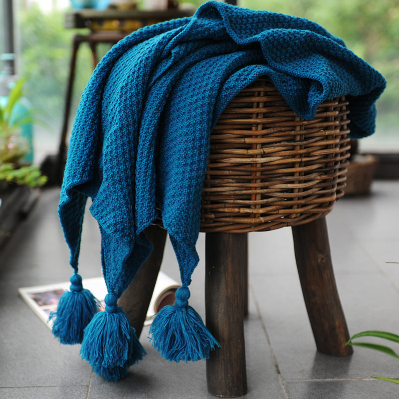 KTX-785235 Nordic Polyacrylonitrile Fiber Shawl Blanket - Blue/Gray, 100x100cm